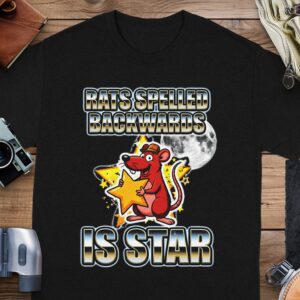 011f0040-27da-441f-ac5c-8d57f3f3b3d0 Rats Spelled Backwards Is Star T-Shirt | Funny Rat Lover Gift Tee | Punny Wordplay Animal Graphic Top with Faux Metallic Print & Moon Star