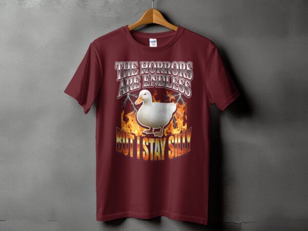 0b8b9588-7622-4517-8893-87876053e84d Sarcastic Duck Meme T-Shirt, 'The Horrors Are Endless But I Stay Silly' Funny Dark Humor Tee, Chaotic Core Aesthetic Funny Gift Shirt