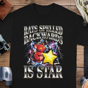 2ca5c31b-4166-4b99-a1e4-03407a0b562e Rats Spelled Backwards Is Star T-Shirt | Quirky Rat Star Graphic Tee | Funny Wordplay Shirt | Cosmic Lightning Print | Retro Aesthetic Gift