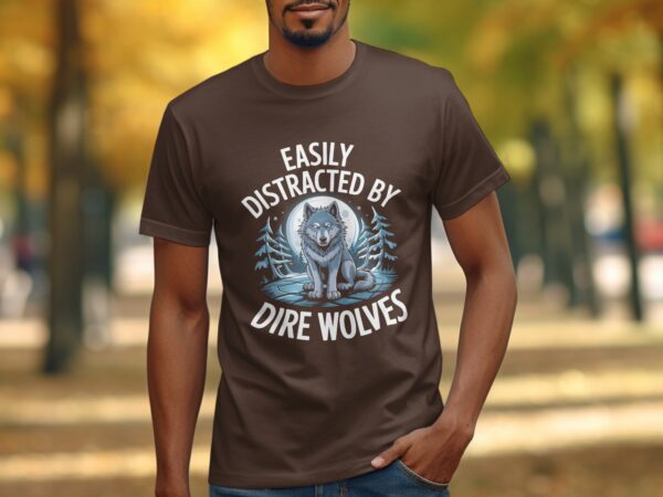 30dde6e2-f52b-4453-901e-c613b1527a7a Easily Distracted By Dire Wolves T-Shirt, Moonlit Forest Wolf Graphic Tee, Perfect Gift for Wolf Lovers, Unique Wildlife Shirt