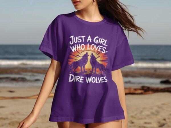 723fe357-8be1-4df8-b42a-1d42962b52d5 Just a Girl Who Loves Dire Wolves T-Shirt, Wolf Lover Gift, Dire Wolves Fan Shirt, Animal Lover Tee, Unique Graphic Tee, Casual Wear, Gift