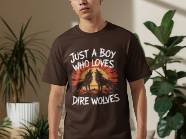 8129d1f3-62ec-4a0a-bd53-37ddc8661499 Just A Boy Who Loves Dire Wolves T-Shirt, Funny Dire Wolves Shirt, Unique Gift For Dog Lovers, Trendy Casual Tee, Novelty Graphic Top