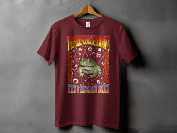 83a2ff7e-0c0d-47e3-992f-d658c07172f6 Horrors Are Neverending Yet I Remain Silly Frog T-Shirt, Funny Existential Meme Tee, Dark Humor Gift, Japanese Frog Weirdcore Shirt