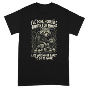 845edc5d-0ffb-4837-a78d-3e82c2fb00bc Sarcastic Raccoon Anti-Work T-Shirt, Funny Coffee Lover Tee, Gothic Skull Bat Design, Morning Hater Gift for Coworker