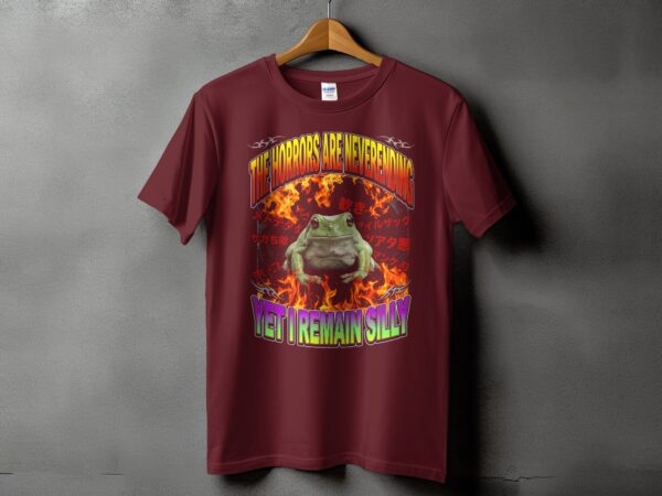 9924c64e-7750-4970-baab-075fffd11f9b Horrors Are Neverending Yet I Remain Silly Frog T-Shirt, Funny Alt Aesthetic Meme Tee, Y2K Grunge Graphic Shirt, Chaotic Dark Humor Gift