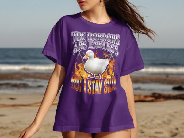 abfa1980-eddf-4c06-a1fb-4c1691beb984 Sarcastic Duck Meme T-Shirt, 'The Horrors Are Endless But I Stay Silly' Funny Dark Humor Tee, Chaotic Core Aesthetic Funny Gift Shirt