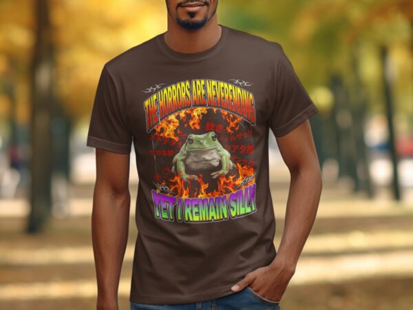 be03e89f-e50b-4ce1-8f58-b996e9f3367a Horrors Are Neverending Yet I Remain Silly Frog T-Shirt, Funny Alt Aesthetic Meme Tee, Y2K Grunge Graphic Shirt, Chaotic Dark Humor Gift