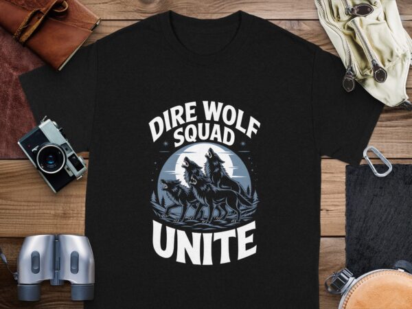 c60a7ede-d057-4543-8f40-3e8fe66df49f Dire Wolf Squad Unite Howling Wolf Pack Graphic Tee, Cool Wolf Lover Shirt, Wolves Design T-Shirt, Unique Animal Print Tee, Outdoorsy