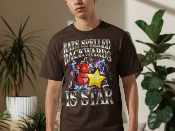 cf5b7c4e-9cb7-4eb7-b889-1f11b16e4460 Rats Spelled Backwards Is Star T-Shirt | Quirky Rat Star Graphic Tee | Funny Wordplay Shirt | Cosmic Lightning Print | Retro Aesthetic Gift