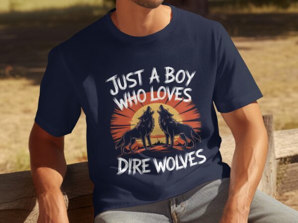 e9e30a3b-368e-4d71-bfbc-47902cddca86 Just A Boy Who Loves Dire Wolves T-Shirt, Funny Dire Wolves Shirt, Unique Gift For Dog Lovers, Trendy Casual Tee, Novelty Graphic Top