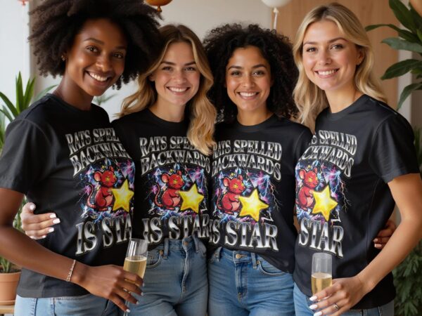f29c5257-8d57-4b76-ad0f-8d457a29ab03 Rats Spelled Backwards Is Star T-Shirt | Quirky Rat Star Graphic Tee | Funny Wordplay Shirt | Cosmic Lightning Print | Retro Aesthetic Gift