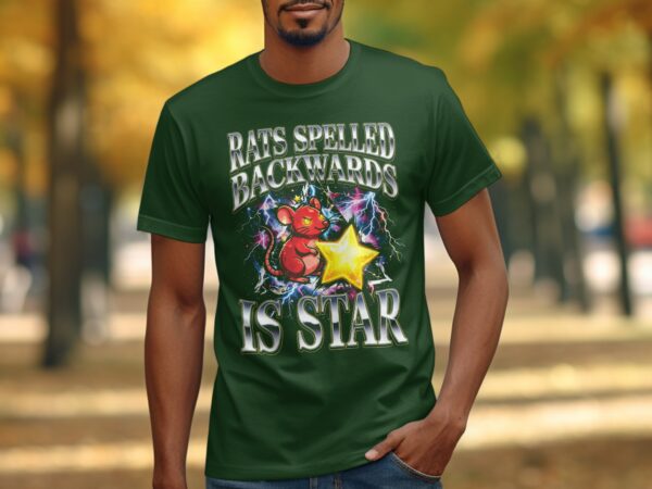 f65a0d84-e183-42e5-ad87-493b8af9f14f Rats Spelled Backwards Is Star T-Shirt | Quirky Rat Star Graphic Tee | Funny Wordplay Shirt | Cosmic Lightning Print | Retro Aesthetic Gift